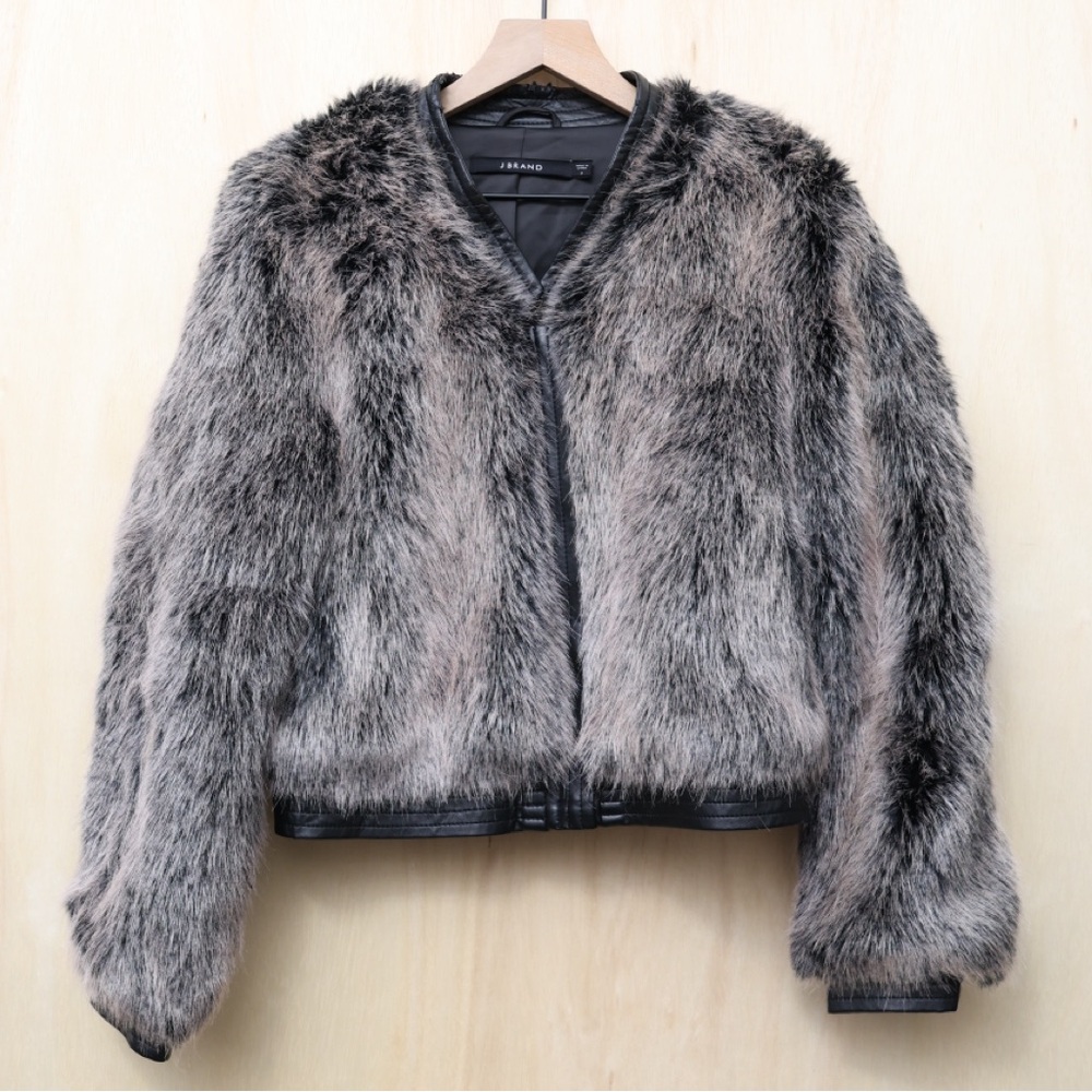 J Brand Ashbey Faux Fur Jacket Silver Fox Small - Picture 2 of 6